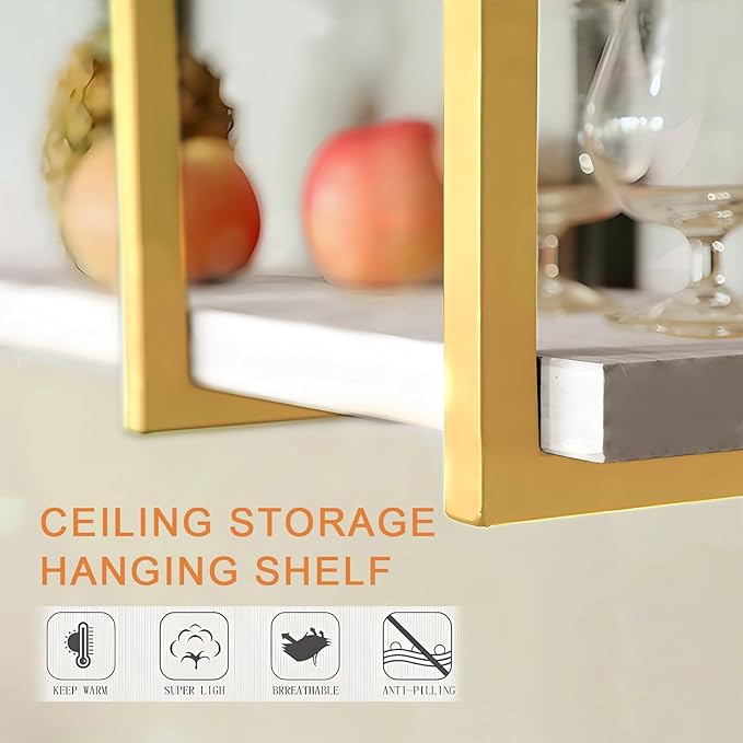 Ceiling Mounted Storage Racks, 2 Layer Floating Pan Pot Shelves Flower Stand Wine Glass Holder for Kitchen/Bars/Living Room/Restaurants/Balcony, Industrial Hanging Display Rack (Size : 120x30x80cm)