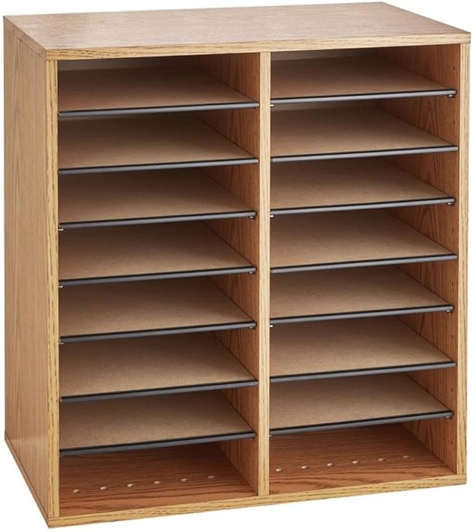 Scranton & Co Medium Oak 16 Compartment Wood Adjustable Literature File Organizer in Medium Oak with Removable Shelves