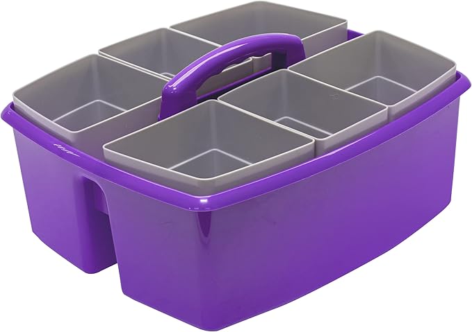 Storex Large Classroom Caddy with Cups, 13 x 11 x 6.575 Inches, Purple, Case of 2 (00986U02C)