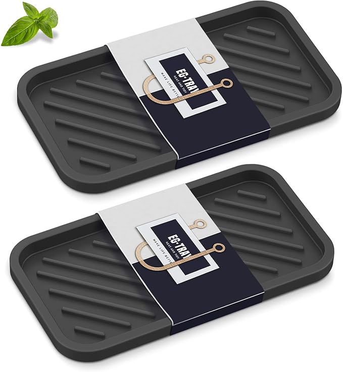 EG-SIPRO Kitchen Sink Organizer Tray,Sponge Holder for Kitchen Sink Bathroom Counter Tray Sponge Caddy Silicone Soap Holder for Soap dispenser, Bottle, Dishwashing Accessories(2-pack)