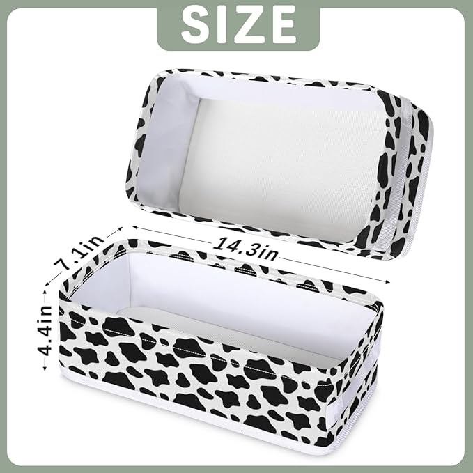 Cow Print Bathroom Basket Foldable Toilet Tank Topper Paper Basket Waterproof Fabric Storage Organizer Bins Decorative Open Storage for Home Closet Containers Cabinet Set of 2
