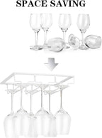 Wine Glass Rack - Under Cabinet Stemware Wine Glass Holder Glasses Storage Hanger Metal Organizer for Bar Kitchen White