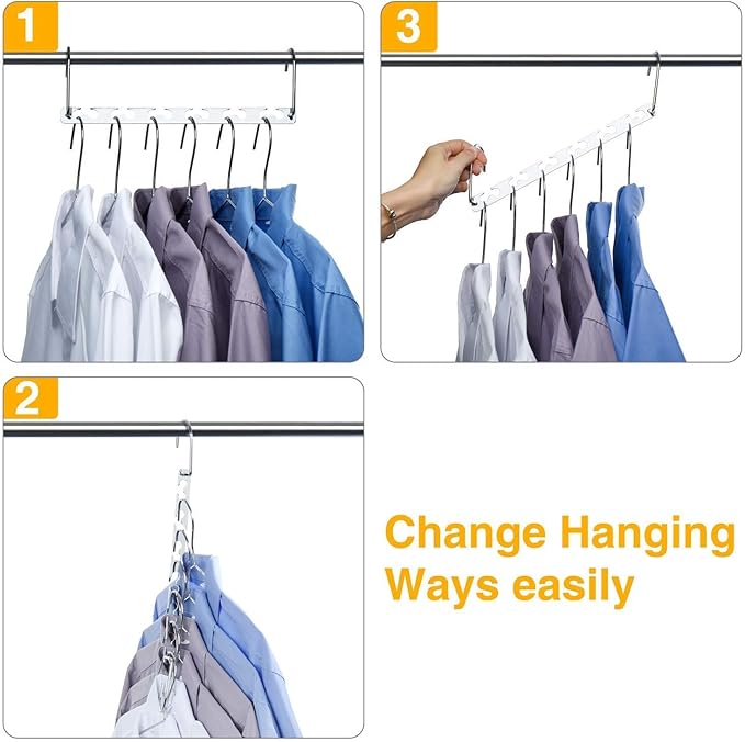 HOUSE DAY Space Saving Hangers for Clothes 6 Pack, Heavy Duty Hanger Organizer | 30 Lbs Capacity |, Metal Magic Hanger, Sturdy Multi Hangers, Closet Space Saver Closet Organizers and Storage