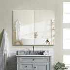 Medicine Cabinet with 26x30 inch Mirror, Mirror Cabinet with Assembly Needed, Aluminum Surface Mount or Recessed Wall Cabinet, Adjustable Glass Shelves, Suitable for Bathroom Bedroom