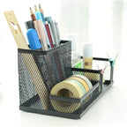 Corner Cabin Mesh Desk Office Organizer for Paper Clip, Mesh Desk Organizer, 3 in 1 Metal Pen Holder Office Supplies Caddy for Paper Clip, Sticky Note, Pen(3 Compartments, Black)