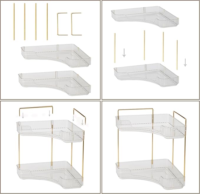 2-Tier Corner Bathroom Counter Organizer – Classic Storage Shelf for Makeup, Perfume & Toiletries, Space-Saving Countertop Tray Fits Bathroom, Dresser, Kitchen (Classic White)