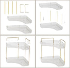 2-Tier Corner Bathroom Counter Organizer – Classic Storage Shelf for Makeup, Perfume & Toiletries, Space-Saving Countertop Tray Fits Bathroom, Dresser, Kitchen (Classic White)