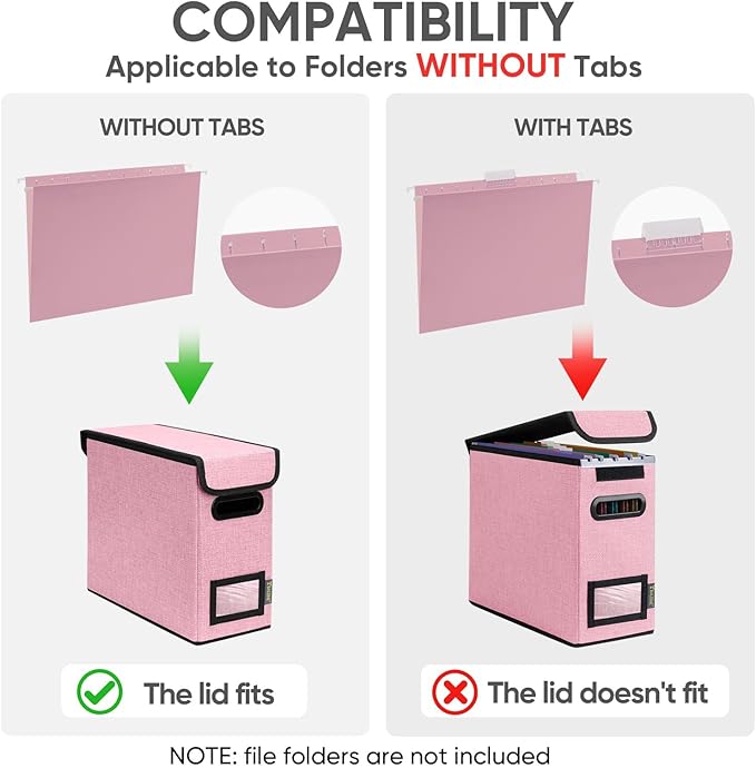 BALEINE File Organizer Box with Lid, Collapsible File Folder Organizer with Plastic Slide, Hanging File Folder Box for Office Document Storage (2 Pack, Pink, S)