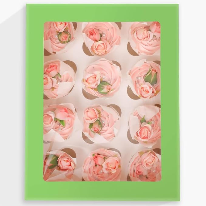 Bakepacker 12 Cupcake Containers 10-Packs Avocado Cupcake Box Cupcakes Carrier, 12 Cupcake Boxes with Window 13"x10"x3.5"（Auto-pop up）