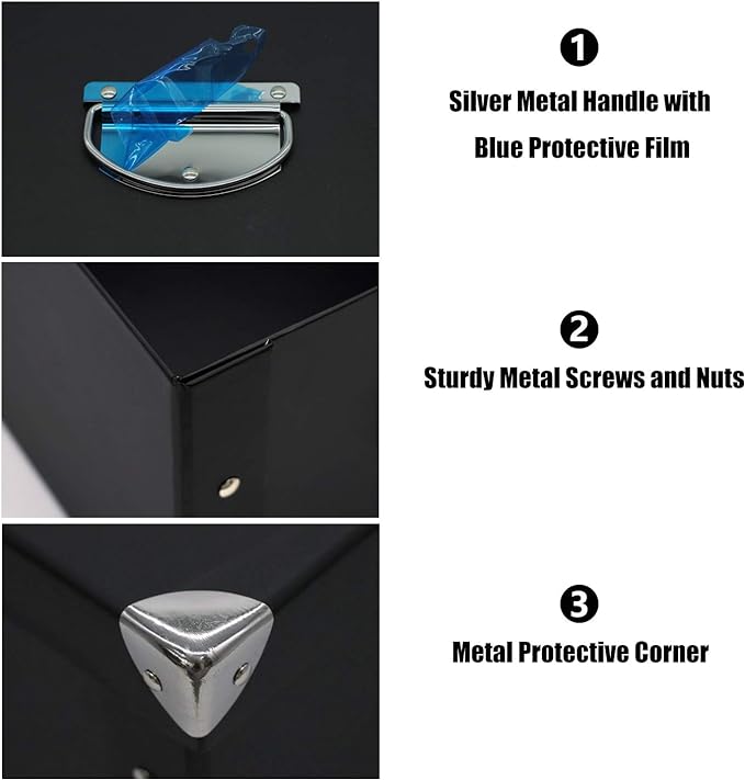 GUOZI Collapsible Storage Box, Decorative Memory Box with Lid & Metal Reinforced Corners, Organizer Gift Box for Keepsake Toy Photos Office Nursery Wardrobe Bookshelf (2Pcs-Black, 35 * 25 * 17.5cm)