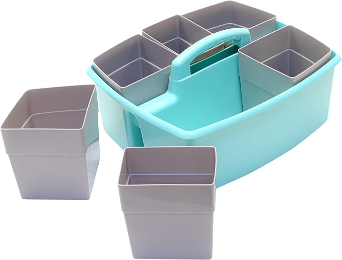 Storex Large Classroom Caddy with Cups, 13 x 11 x 6.575 Inches, Teal, Case of 2 (00984U02C)