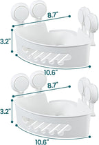 TAILI Suction Corner Shower Caddy, Bathroom Shelf Storage Basket Wall Mounted Organizer for Shampoo, Conditioner, Plastic Rack for Kitchen&Bathroom, Drill-Free Removable (2 Pack)