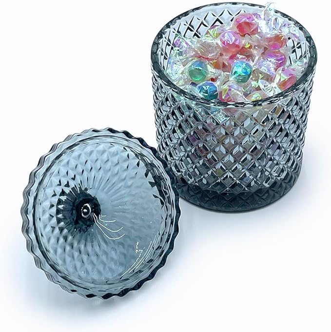 Colorful Glass Jar With Lid,Trinket Dish,Candy Cookie Jars,Buffet Biscuit Containers Food Storage,Decorative Jar(Large Blue Gray)