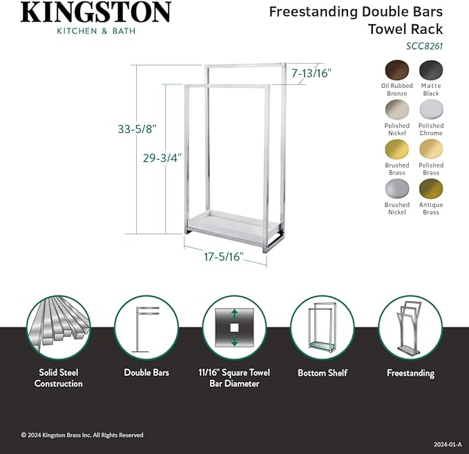 Kingston Brass SCC8265 Pedestal 2-Tier Steel Construction Towel-Rack with Wooden Case, Oil Rubbed Bronze