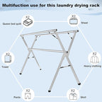 Sarahipe Sillars Clothes Drying Rack, 63 inches Laundry Drying Rack Clothing Foldable & Collapsible Stainless Steel Heavy Duty Clothing Drying Rack with Windproof Hooks for Indoor Outdoor