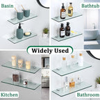 SAYAYO Floating Glass Shelves for Bathroom, Tempered Glass Shelf for Wall 15 x 5 Inch 2 Pack, Clear