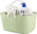 Shower Caddy Basket, Portable Large Capacity Thickened Plastic Organizer Storage Tote with Handles Drainage Toiletry Bag Bin for Bathroom, College Dorm Room Essentials, Kitchen, Camp, Gym, Green