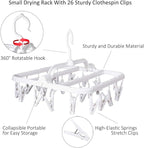 Foldable Clip Hangers with 26 Drying Clips, Underwear Hanger with Clips, Plastic Laundry Clip and Drip Drying Hanger for Socks, Bras, Lingerie, Clothes, Sturdy, White