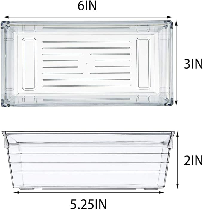 Backerysupply Clear Plastic Drawer Organizer Tray for Vanity Cabinet (6"×3"×2" Set of 8) Storage Tray for Makeup, Kitchen Jewelries and Gadgets