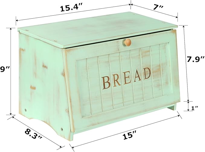 HOMEKOKO Large Wood Bread Box for Kitchen Counter, Retro Design Single Layer Bamboo Large Capacity Food Storage Bin (Mint Green)
