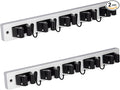 2 Pack Broom Holder Wall Mount With 5 Slots & 4 Hooks，Rustic Wood Broom & Mop Hanger，Wall Mounted Garden & Garage Tool Storage Organizer Rack for Closet Laundry Room or Kitchen Wall Decor White