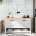 vidaXL Solid Wood Bathroom Countertop, Versatile Light Brown Oak Top for Bathroom Vanity or Desk, Handmade Live Edge