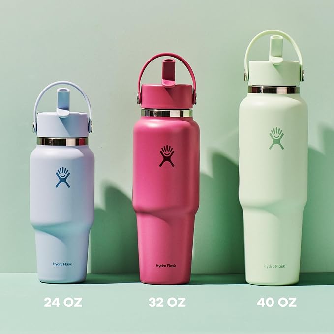Hydro Flask Travel Water Bottle - Insulated Stainless Steel - Wide Straw Lid, Non Spill, Leakproof in 32 Oz Sandpiper