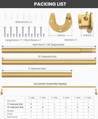 5 Pack Closet Rods for Hanging Clothes, 17 to 28 Inches Stepless Adjustable Metal Closet Rod, 1.3 Inches Heavy Duty Clothes Hanging Rod for Closet Wardrobes Laundry RV, Golden