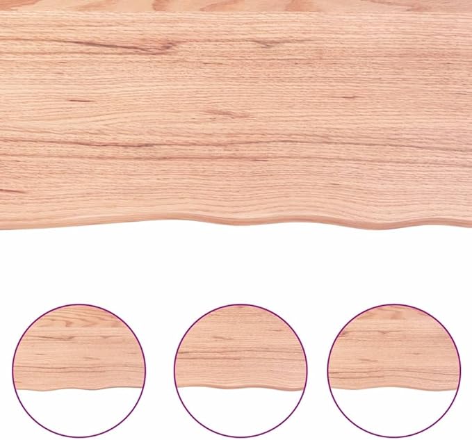 vidaXL Countertop-Treated Solid Oak Wood-Bathroom Vanity Top-Deskl Natural Light Brown-Live Edge Design-Measures 23.6"x23.6"x(0.8"-1.6")