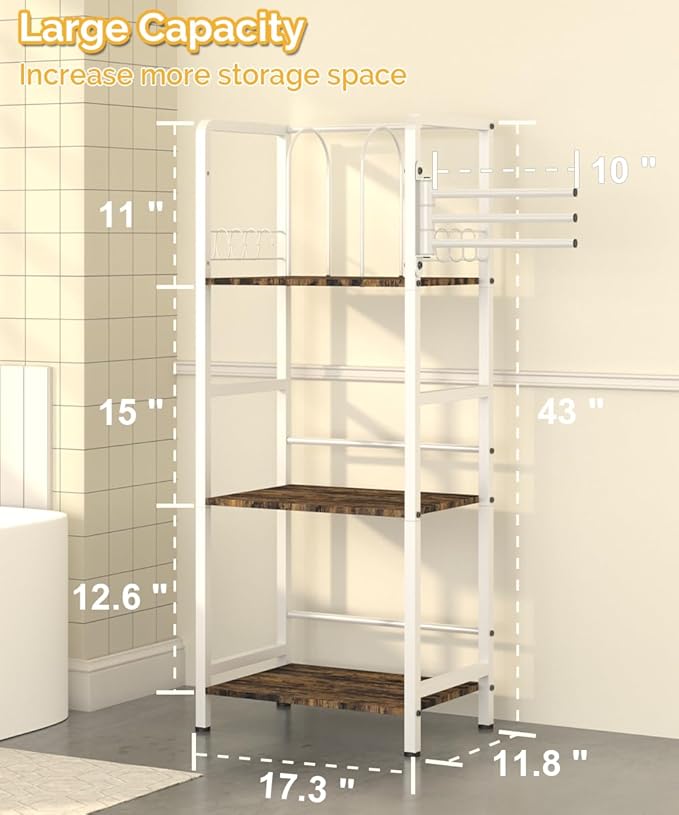 Free Standing Towel Racks for Bathroom with 3 Rotating Bars, 3-Tier Floor Towels Holder Stand with Detachable Dividers, Pool Towel Storage Organizer with 8 S-Hooks for Home, Poolside, White