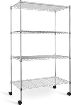 Simple Deluxe Heavy Duty 4-Tier Shelving with Wheels, 35.43" W x 17.72" D x 61.02" H Adjustable Steel Organizer Wire Rack, 1400 Lbs Loading Capacity, Chrome