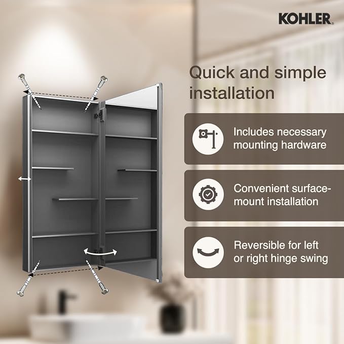 Kohler K-81144-DA1 Maxstow Frameless Surface Mount Bathroom Medicine Cabinet, 15" x 24", Dark Anodized Aluminum