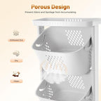 Laundry Hamper Basket Sorter, 3-Tier PP Laundry Sorter Cart with 4 Wheels, 16.92x12.99x42.91in Removable Rolling Laundry Baskets, Practical Handle, Porous Design, 1 Large and 2 Small Baskets, White