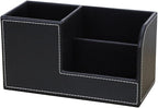 KINGFOM Desk Organizer Office Supplies Caddy Pu Leather Multi-function Storage Box Pen/Pencil,Cell phone, Business Name Cards Remote Control Holder Black