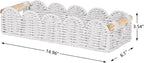 CubesLand Bathroom Basket Organizer w/Cut Out Handle, Back of Toilet Paper Storage Baskets Tray for Bathroom Countertop Decorative, Scalloped Wicker Basket Also for Home Decor, Living Room, White