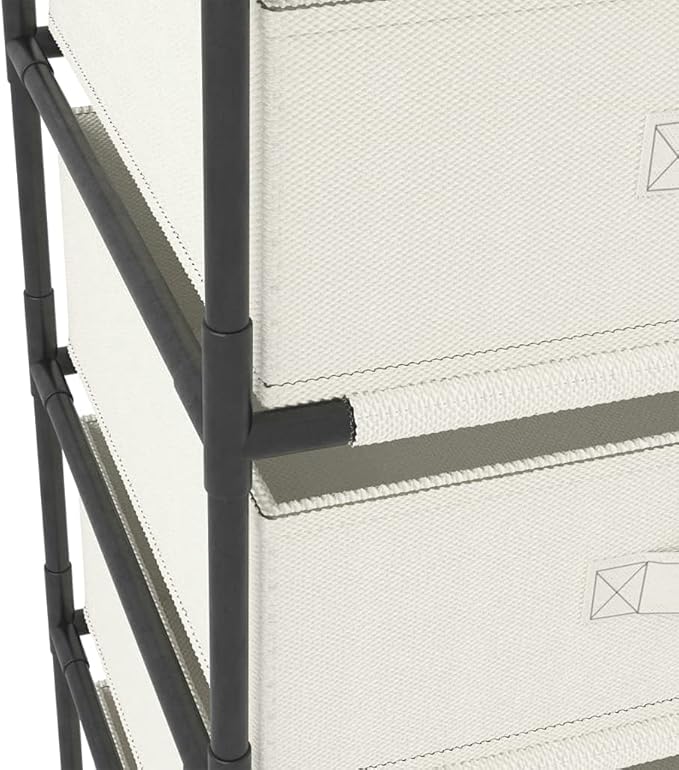 4 Tier Storage Organizer with Removable Fabric Baskets, Cream Steel Frame Shelving Unit for Bedroom Closet Organization, Home Office Storage Solution