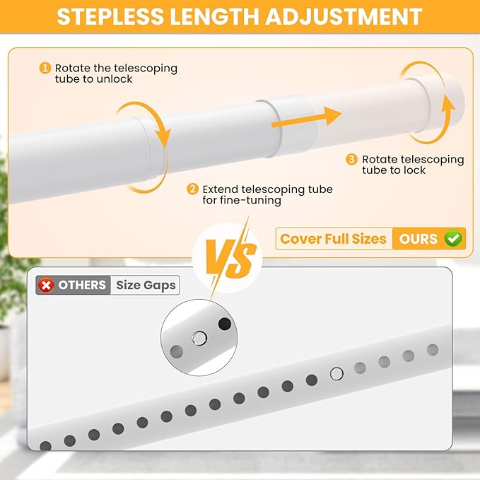 4 Pack Closet Rods for Hanging Clothes,17-84 Inch No-Cut Stepless Adjustable Closet Rod, 1.3 Inch Heavy Duty Metal Closet Hanging Rod with Brackets, Matte White Closet Bar for Closet, Laundry Room, RV