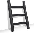 FUIN Fully Assembled Wooden Tea Towel Ladder, Mini Ladder Towel Rack Display Hanger, Small Rustic Farmhouse Tea Towel Stand Holder for Country Bathroom Decor, Black