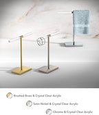 Gatco 1344B, Modern Rectangle Base Freestanding Countertop Towel Holder, Brushed Brass/Acrylic / 10.50" W x 11.13" H T-Shape Style Countertop Hand Towel Holder for Bathroom, Kitchen Towel Rack