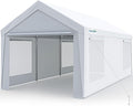 Quictent 10x20 FT Heavy Duty Upgraded Carport, Reinforced Galvanized Outdoor Garage Canopy Tent with Roll-up Ventilated Windows & Sidewalls, Weatherproof Shelter for Car, Boat, RV - White