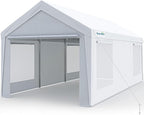 Quictent 10x20 FT Heavy Duty Upgraded Carport, Reinforced Galvanized Outdoor Garage Canopy Tent with Roll-up Ventilated Windows & Sidewalls, Weatherproof Shelter for Car, Boat, RV - White