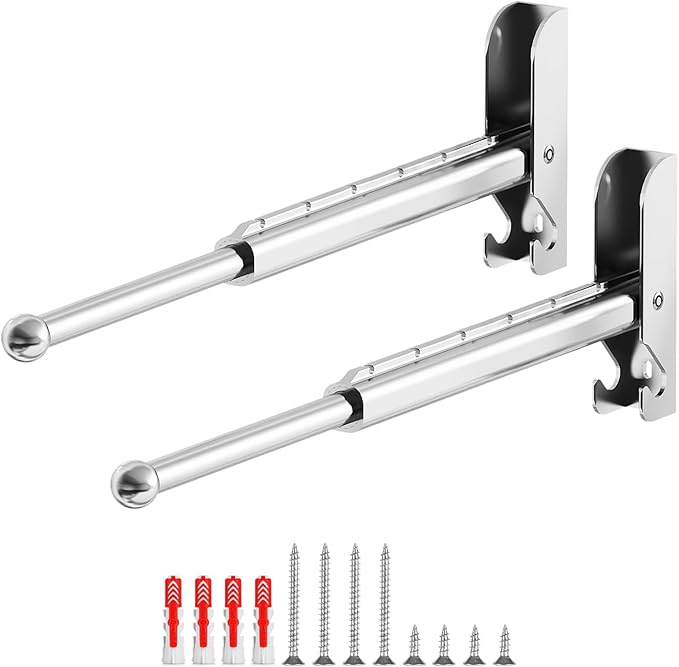 Wall Mounted Drying Rack 13" Foldable Clothes Hanger Silver Pull-Out Clothes Drying Rod for Laundry, Closets, Rntryway (2, 13" Silver)