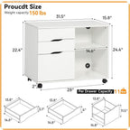 FDW 3 Drawer Lateral File Cabinet Mobile File Cabinet with Open Storage Shelves Office Printer Stand & Under-Desk Organizer with Wheels for Home Office,White