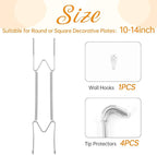 Plate Hangers for The Wall, Suitable for 10-14 inch Decorative Plate, Stainless Steel Wire Plate Holder with Wall Hooks and Rubber tip Protectors, Plate Hangers for Displaying Plates, Platter, Silver