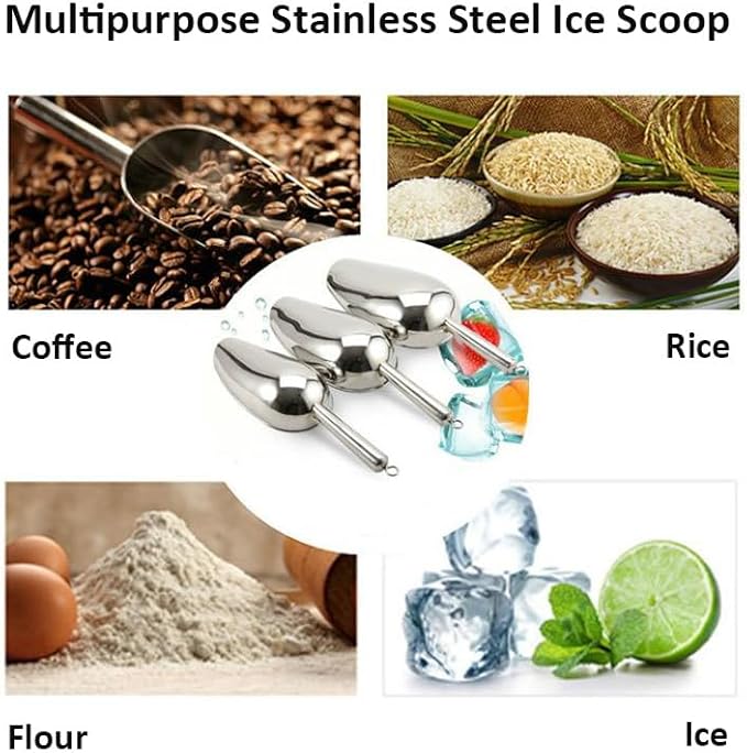 Set of 1 Ice Scoop, Stainless SteelKitchen Ice Scoop for Canisters or Ice Maker, Food Scoops for Canisters, Freezer, Flour, Dry Foods, Coffee Beans, Pop Corn, Pet Dog Cat Food (Stainless Steel-S)