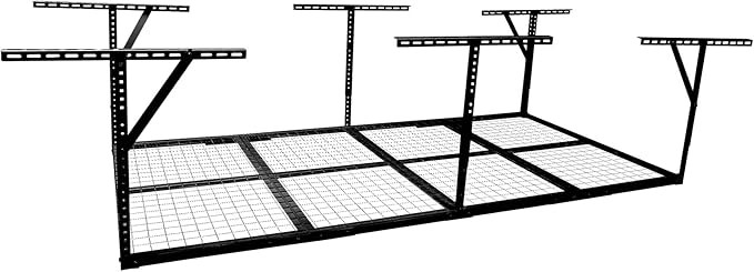 Overhead Garage Storage Rack, Heavy Duty Metal Ceiling Storage System, Adjustable 22"-40" Dropdown, 400/600 LBS Capacity, Maximize Vertical Storage for Garage/Workshop, (Black, 4x8FT)