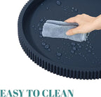 Silicone Bathroom Tray Round Kitchen Counter Organizer Decorative Vanity Accessories Coffee Table Decor for Perfume, Candle, Soap Dish, 10 Inch, Dark Blue