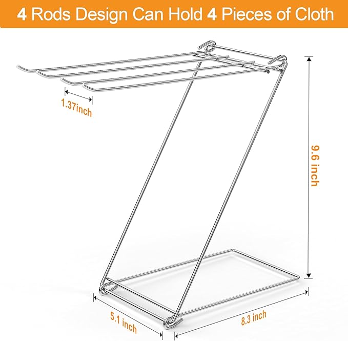Kitchen Towel Holder Stand, 4-Arm Dish Towel Holder Countertop Towel Drying Rack for Bathroom, Free Standing Hand Towel Stand Washcloth Dish Cloth Drying Rack, Z-Shaped Folding Hanging Towel Bar Stand