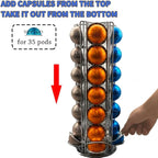 Miuly Coffee Capsule Holder For Nespresso Vertuoline, Coffee Capsule Stands Rotating Pod Rack holds 35 Nespresso Vertuo Pods, Silver