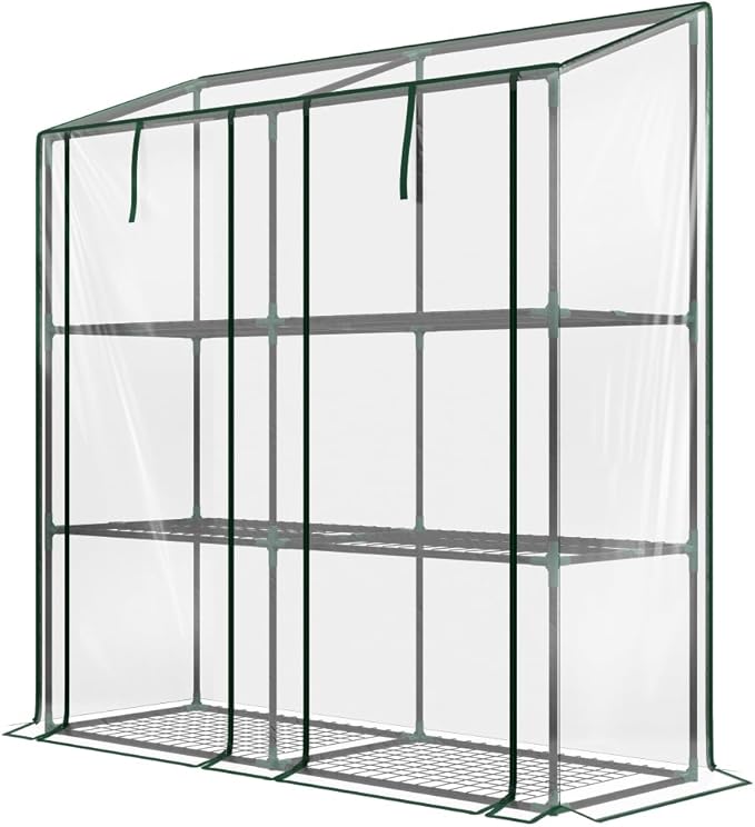 Portable Lean-to Greenhouse with Reinforced UV-Resistant Cover, Ventilated Roll-Up Doors, and Sturdy Wire Shelving for Plant Protection